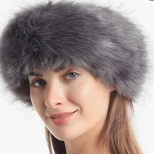 FAUX fur head band with elastic. Fleece lined. Gray. NWT